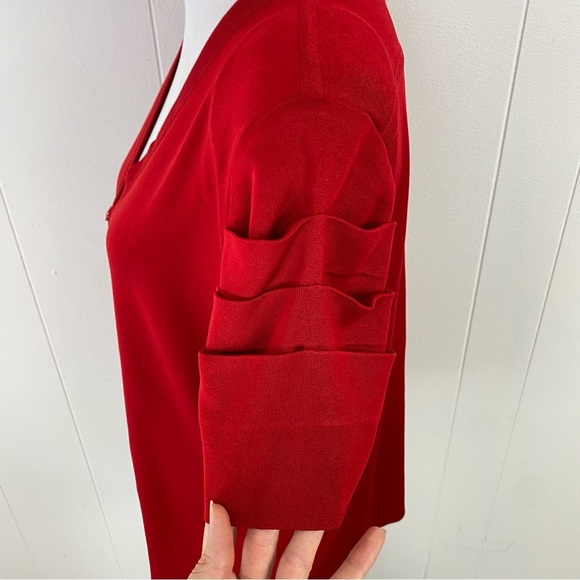 EXCLUSIVELY Misook Red Pleated Statement Short Sleeve Button Cardigan Top XL - Picture 9 of 16